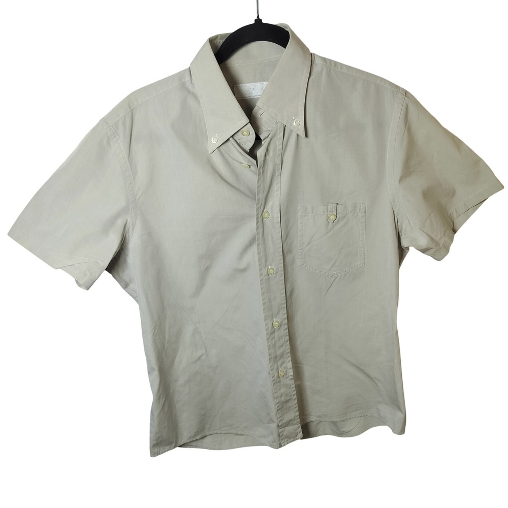Prada Milano Mens Short Sleeve Button Down Shirt Beige Tan Size 41 16 UCS161